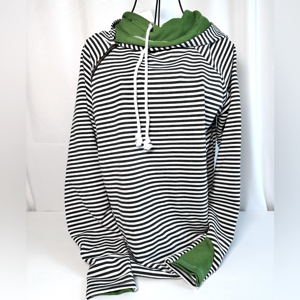 Double Hooded Striped Hoodie  NWOT Sz Small